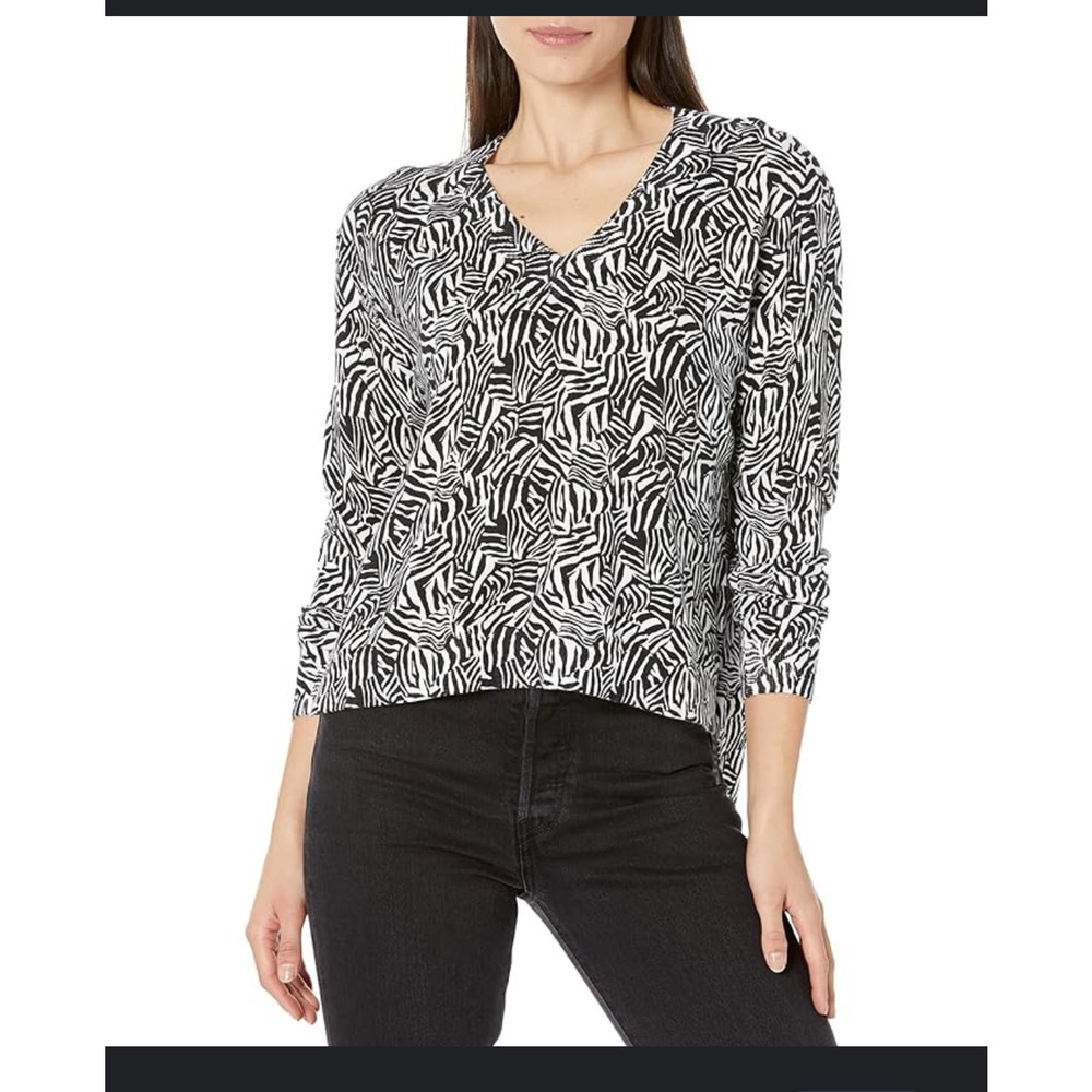 MICHAEL Michael Kors Printed Zebra Boxy V-Neck Long Sleeve Blouse Size M NWT